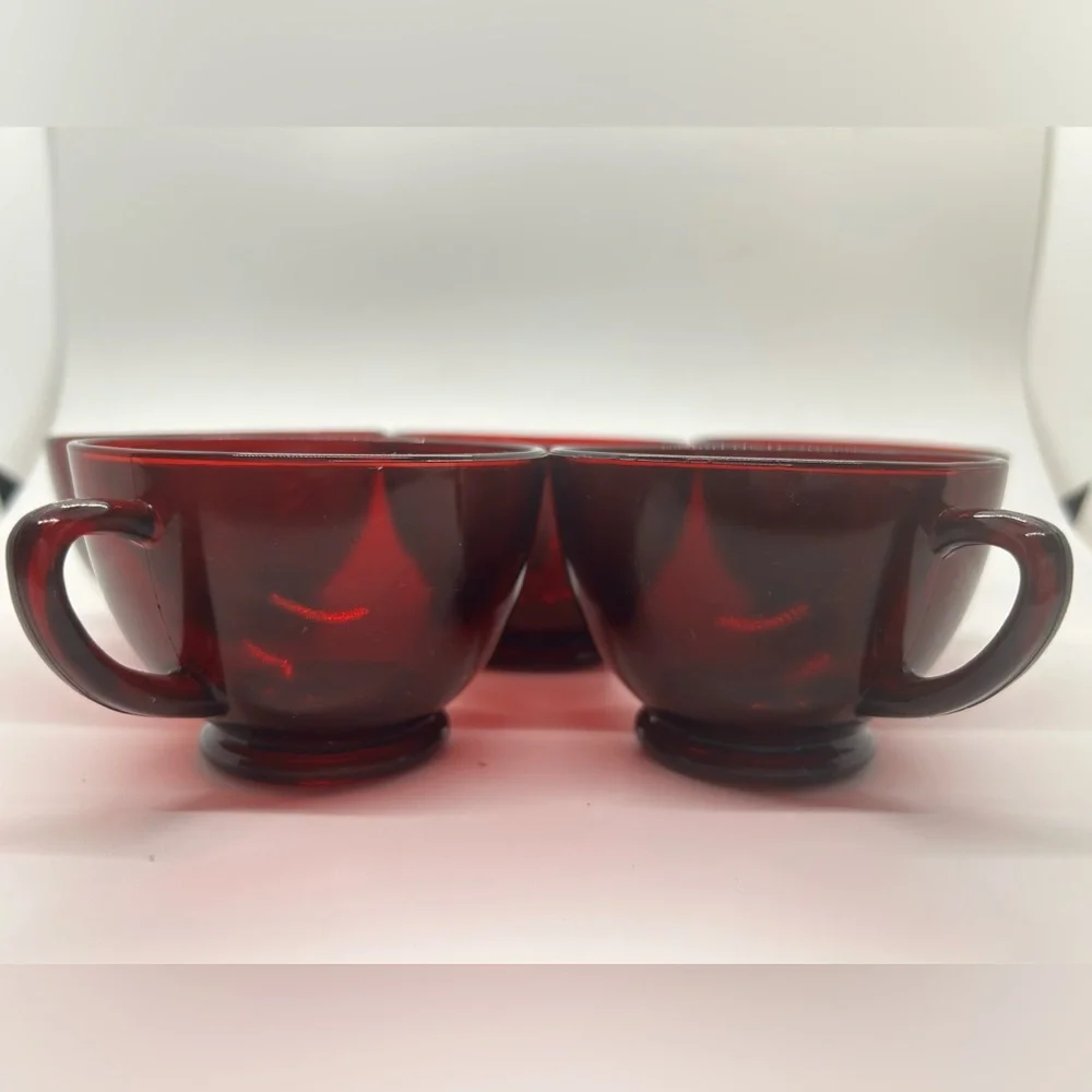 VTG Ruby Red Depression Glass Coffee Tea Cups